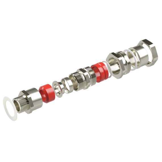 Взрывозащищенный кабельный ввод серии КАС для бронированного кабеля М75х1,5 d:54,8-63мм D:65-75мм. Присоединительная резьба GAS 3". Никелированная латунь IP66/IP68