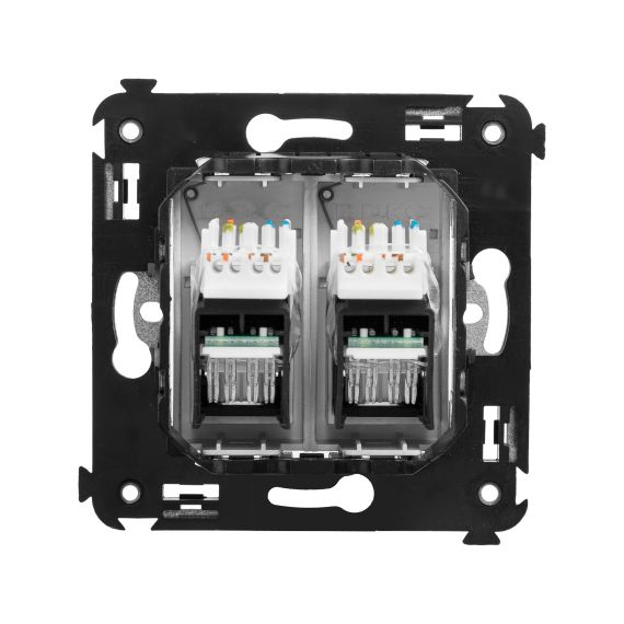 Компьютерная розетка RJ-45 в стену, кат.6А двойная, &quot;Avanti&quot;, &quot;Закаленная сталь&quot;