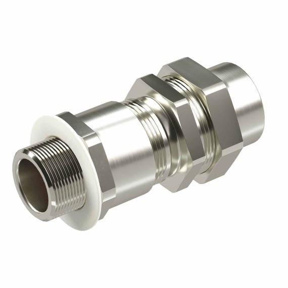 Взрывозащищенный универсальный кабельный ввод серии КАЕС для бронированного и небронированного кабеля М32х1,5 d:17,8-25мм. Присоединительная резьба GAS 1". Никелированная латунь IP66/IP68