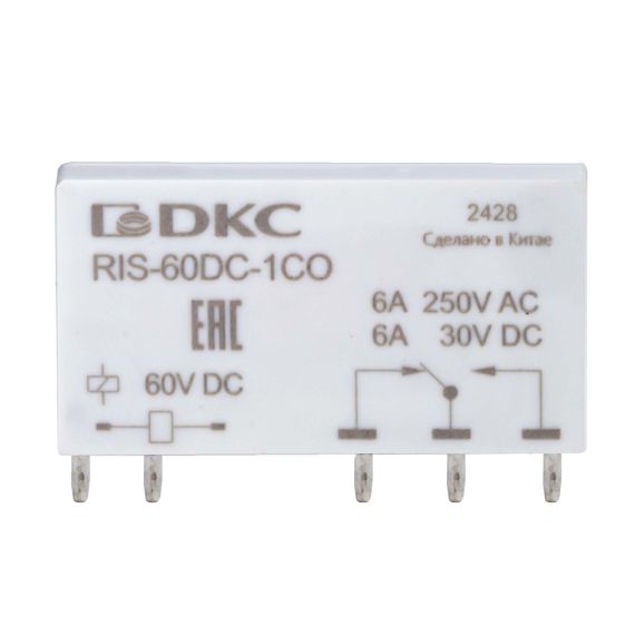 Реле миниатюрное ультратонкое, 1CO, ком. ток 6А, AgSnO2, напряжение 60V DC