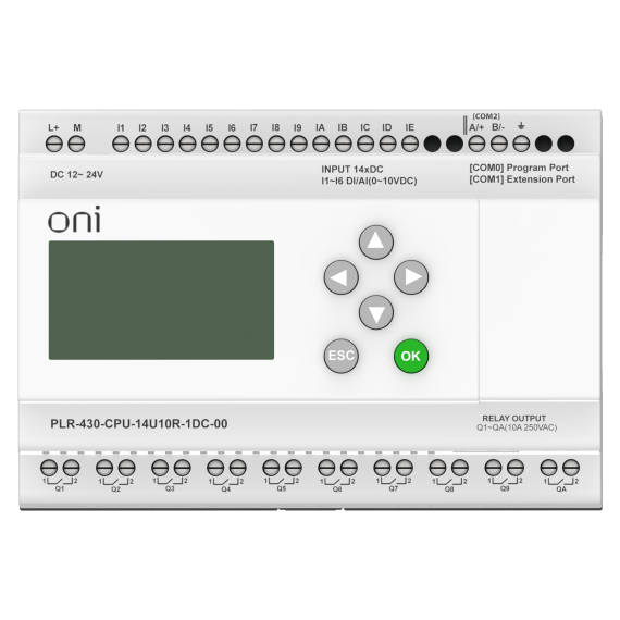 ПЛК 430 Модуль ЦПУ 8 DI 6 UI (0-10 В/DI) 10 RO 24В DC с экраном ONI
