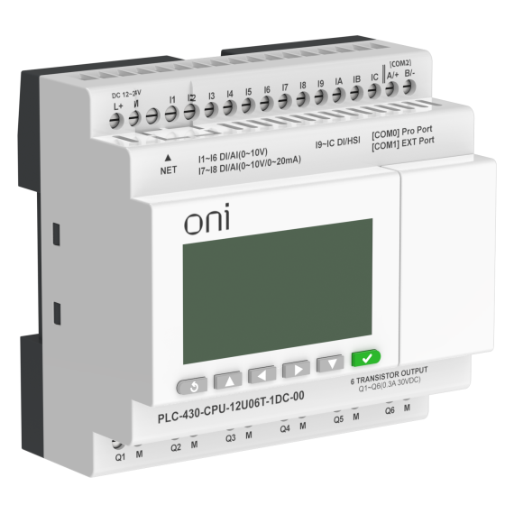 ПЛК 430 Модуль ЦПУ 4 DI 6 UI (0-10 В/DI) 2 UI (0-10 В/0-20 мА/DI) 6 TO 24В DC с Ethernet портом с экраном ONI