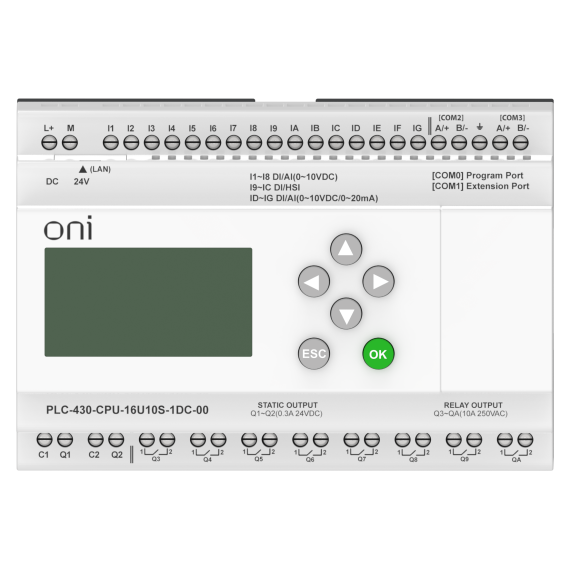 ПЛК 430 Модуль ЦПУ 4 DI 12 UI (0-10 В/DI) 8 RO 2 TO 24В DC с Ethernet портом с экраном ONI