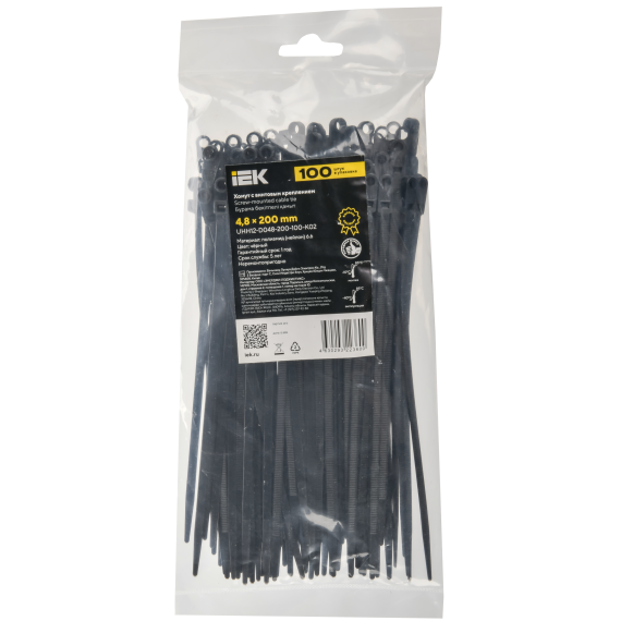 Хомут P6.6 с винтовым креплением чёрный 4,8х200мм IEK