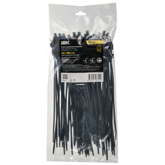 Хомут P6.6 с креплением на кромку чёрный 4,8х280мм IEK