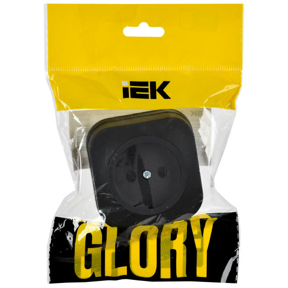 GLORY Розетка 1-местная для открытой установки без заземления без защитных шторок 10А РС20-2-ХЧм черный матовый IEK