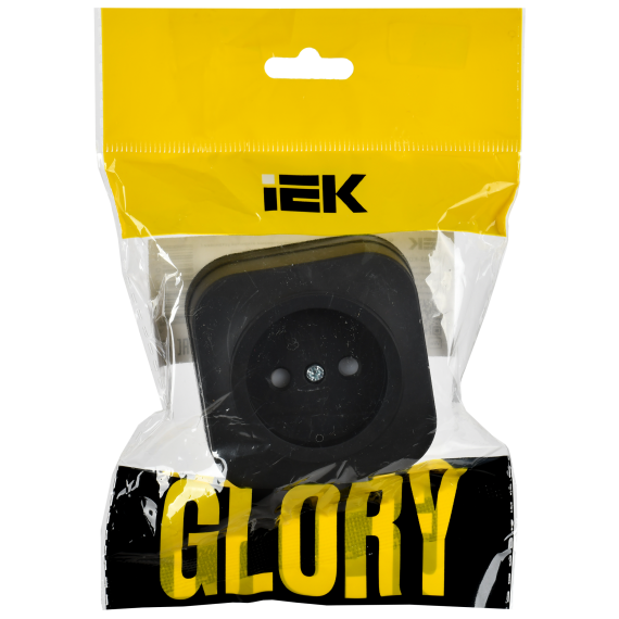 GLORY Розетка 1-местная для открытой установки без заземления с защитными шторками 10А РСш20-2-ХЧм черный матовый IEK