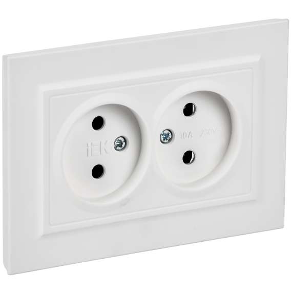 BRITE Розетка 2-местная без заземления без защитных шторок 10А в сборе РС12-2-БрАБ арктический белый IEK