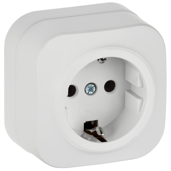 GLORY Розетка 1-местная для открытой установки с заземлением без защитных шторок 16А РС20-3-ХБм белый матовый IEK