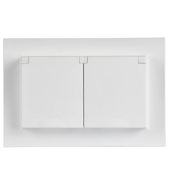 BRITE Розетка 2-местная с заземлением с защитными шторками и крышкой 16А в сборе IP44 РСбш12-3-44-БрАБ арктический белый IEK