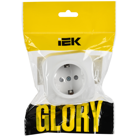 GLORY Розетка 1-местная для открытой установки с заземлением с защитными шторками 16А РСш20-3-ХБм белый матовый IEK