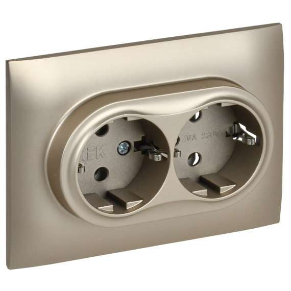 SKANDY Розетка 2-местная с заземлением без защитных шторок 16А в сборе SK-R08Sh шампань IEK