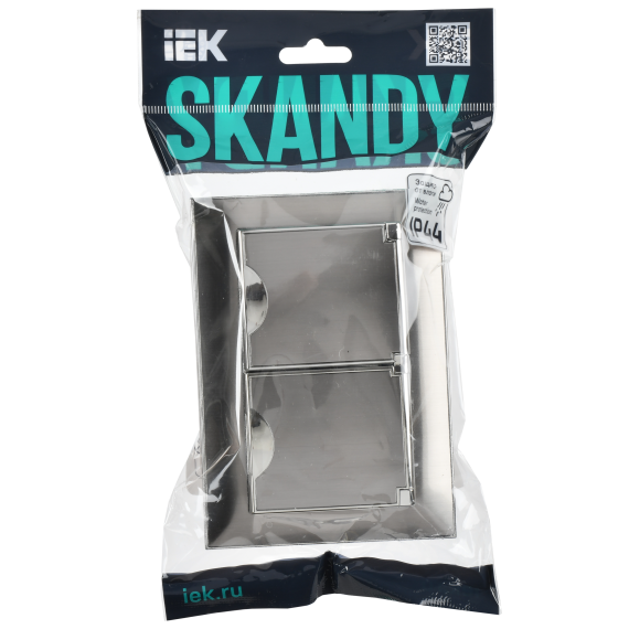 SKANDY Розетка 2-местная и крышкой 16А в сборе IP44 SK-R12N металл никель IEK