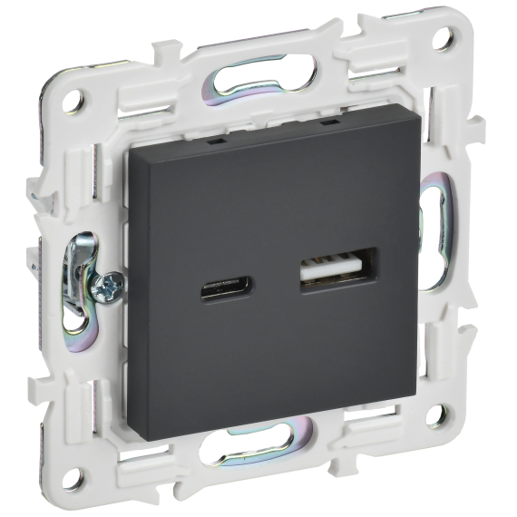 SKANDY Розетка USB A+C 18Вт SK-R13G графит IEK