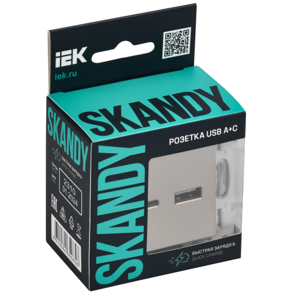 SKANDY Розетка USB A+C 18Вт SK-R13Sh шампань IEK