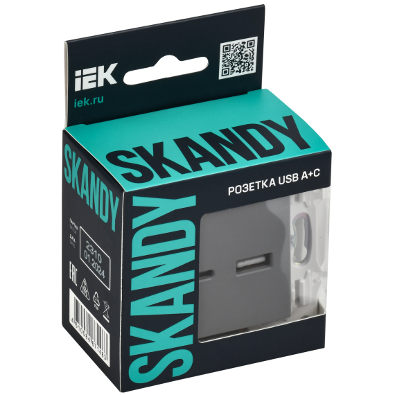 SKANDY Розетка USB A+C 3,1А SK-R14Gr серый IEK