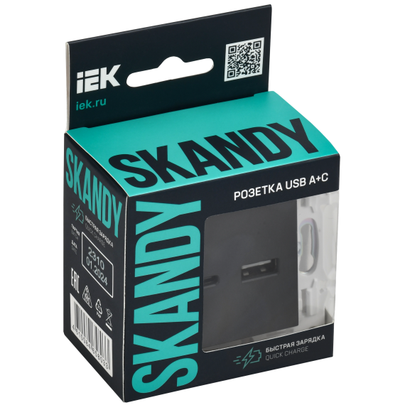 SKANDY Розетка USB A+C 18Вт SK-R13G графит IEK