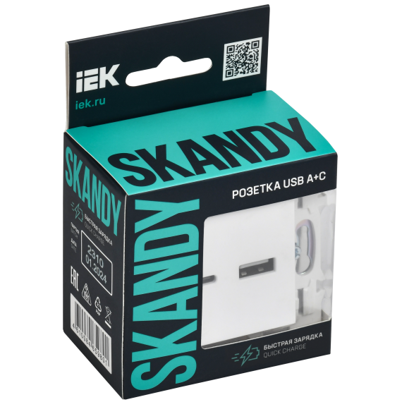 SKANDY Розетка USB A+C 18Вт SK-R13W арктический белый IEK