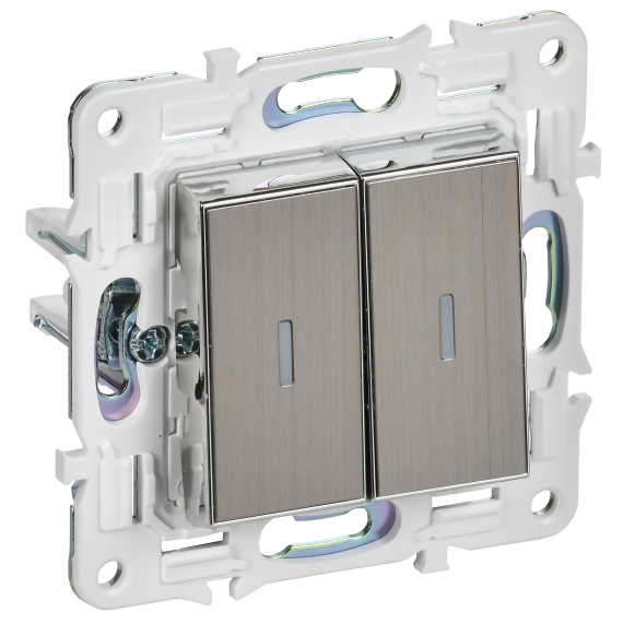 SKANDY Выключатель 2-клавишный проходной с индикацией 10А SK-V10N металл никель IEK