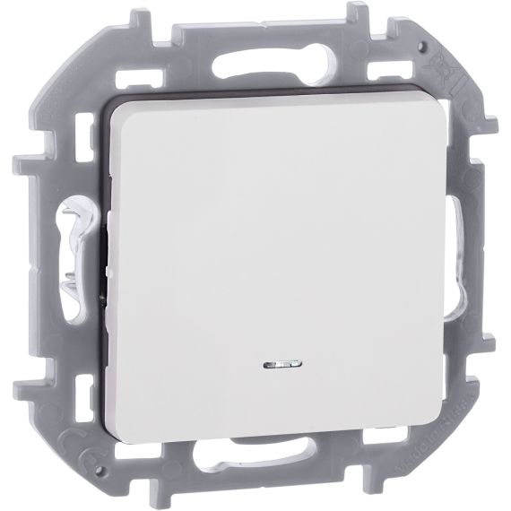 INSPIRIA Выключатель 1-клавишный проходной с подсветкой/индикацией 10А безвинтовое крепление белый