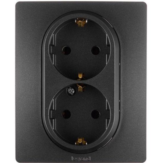 ETIKA Розетка 2-местная с заземлением без защитных шторок в сборе 16А антрацит ETIKA Розетка 2-местная с заземлением без защитных шторок в сборе 16А антрацит