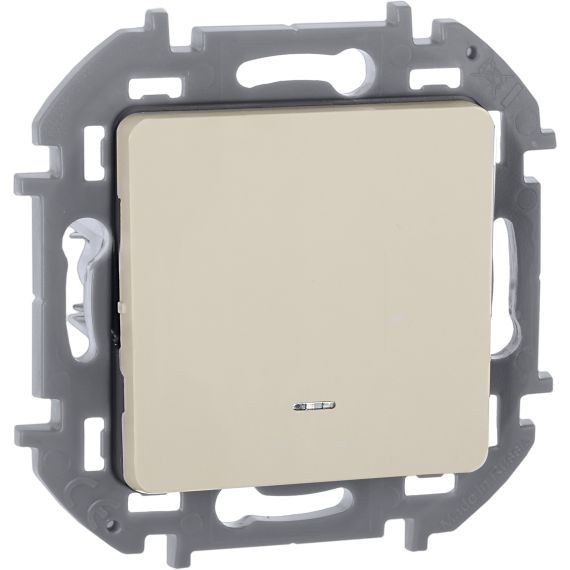 INSPIRIA Выключатель 1-клавишный проходной с подсветкой/индикацией 10А безвинтовое крепление слоновая кость