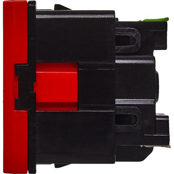 Розетка с заземляющим контактом без защитной шторки и безвинтовым зажимом (2 модуля) красная