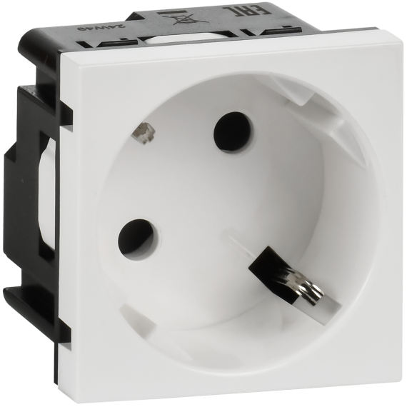 Розетка 45град с заземляющим контактом защитной шторкой и винтовым зажимом (2 модуля) белая