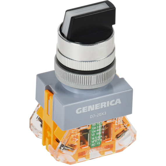Переключатель D7-20X3 на 3 положения 1NC+1NO черный GENERICA