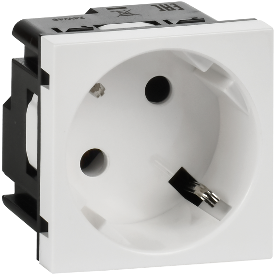 Розетка 45град с заземляющим контактом без защитной шторки и винтовым зажимом (2 модуля) белая