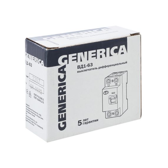 Выключатель дифференциальный (УЗО) ВД1-63 2Р 25А 300мА GENERICA