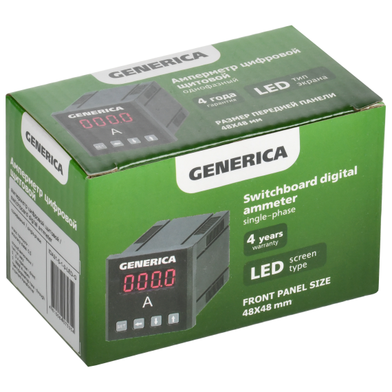 Амперметр цифровой щитовой однофазный 48х48мм LED GENERICA