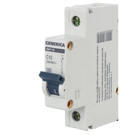 Автоматический выключатель ВА47-29 1Р 10А 4,5кА С GENERICA