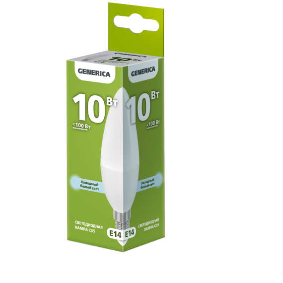 Лампа светодиодная C35 свеча 10Вт 230В 6500К E14 GENERICA
