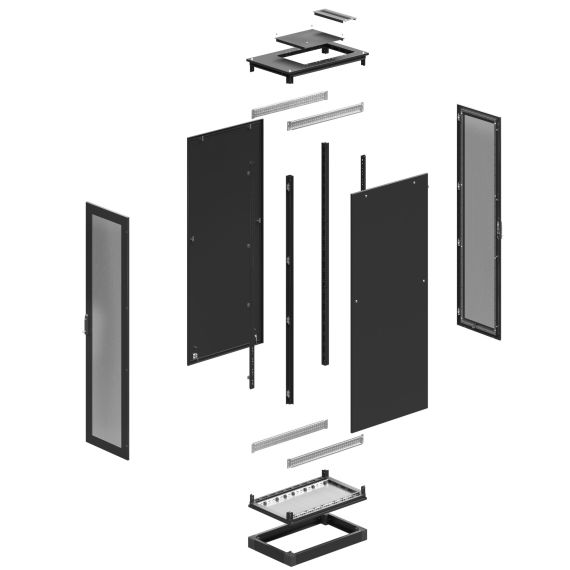 Разобранный напольный 19" IT-CQE 38U 600х1800х600, двери стекло + сплошная, RAL9005 Разобранный напольный 19" IT-CQE 38U 600х1800х600, двери стекло + сплошная, RAL9005