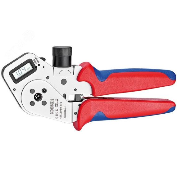 Пресс-клещи для тетрагональной опрессовки точеные контакты цифровая индикация размеров опрессовки 008-25мм (AWG 28-13) контакт макс5мм L=180мм Knipex KN-975263DG