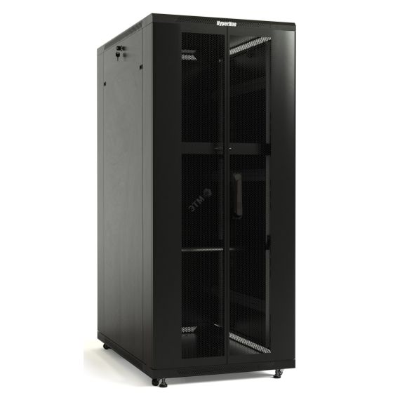 Шкаф напольный 19-дюймовый 47U 2277x800х800мм передняя и задняя распашные перфорированные двери (75%) ручка с замком крыша нового типа черный (RAL 900 Hyperline TTB-4788-DD-RAL9004