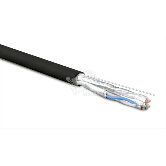 Витая пара экранированная U/FTP категория 6 4 пары (23 AWG) одножильный (solid) внешний LSZH черный (500м) Hyperline 227934