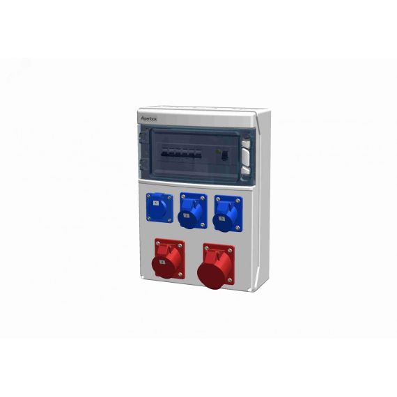 Устройство распределительное 00 1хSHUKO16А250В 1хСЕЕ16А3п 1хСЕЕ16А5п 1хСЕЕ32А5п с защитой, вход УЗО, 310x436x148, настенное, пластик, IP44 AlpenBox 0090074