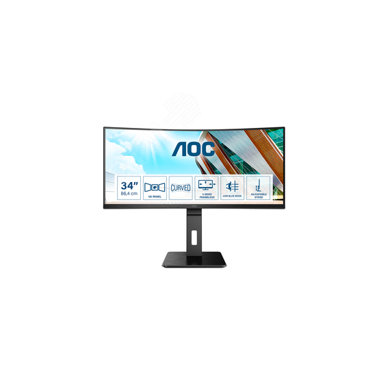Монитор 34'' VA, 3440x1440, 300 КМ/м2, 3000:1, 1мс, HDMIх2, DP, USB-Hub, Speakers, изогнутый AOC CU34P2A
