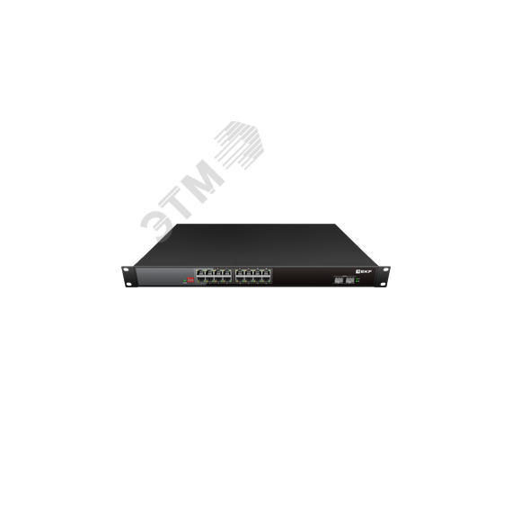 Коммутатор промышленный неуправляемый U-2GX/SFP-16GTP-R, 2 порта 1000Base-X SFP, 16 портов 10/100/1000Base-T(X) RJ45 c PoE, монтаж в 19'' стойку TSX E EKF TSX-U-2GX/SFP-16GTP-R
