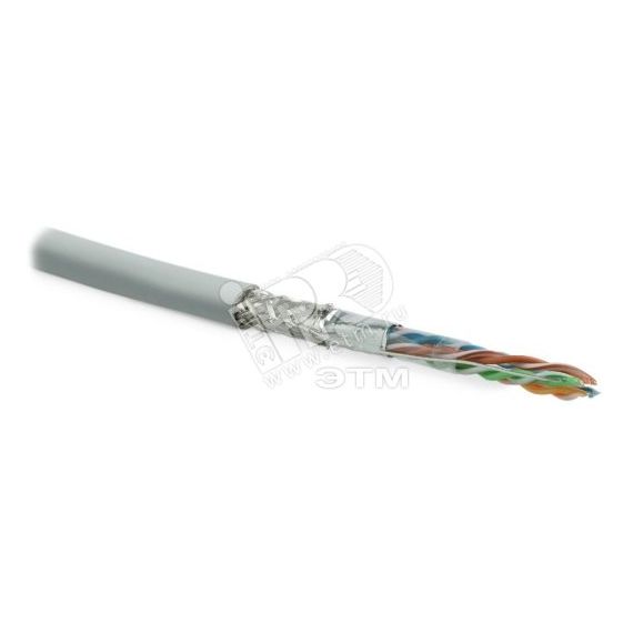 Кабель витая пара. экранированная SF/UTP. категория 5e. 4 пары (26 AWG). многожильный (patch). экран-фольга+мед. оплетка. LSZH. –20C–+75C. серый (305  Hyperline 236293