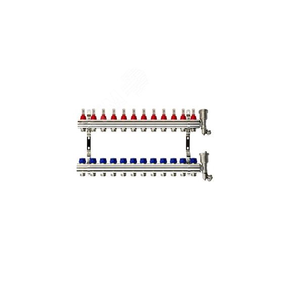 Коллекторная группа FHF-12RF set 12 контуров 1' х 3/4' с расходомерами, воздухоотводчиками и кронштейнами Ридан 088U0732R