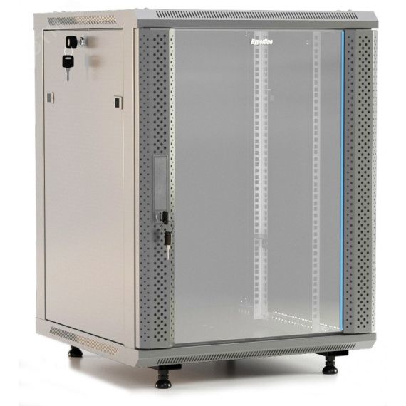 Шкаф настенный 19-дюймовый 18U 920x600х450мм стеклянная дверь с перфорацией Hyperline TWB-FC-1845-GP-RAL7035
