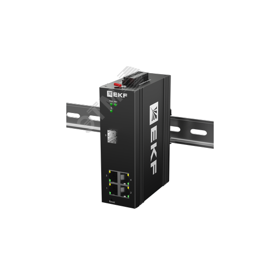 Коммутатор промышленный управляемый уровня L2 ML2-1GX/SFP-4GTP, 1 порт 1000Base-X SFP, 4 порта 10/100/1000Base-T(X) RJ45 c PoE, монтаж на динрейку TSX EKF TSX-ML2-1GX/SFP-4GTP