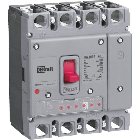 Силовой автоматический выключатель с электронным расцепителем 4P 32А 70кА ВА-353E SE (Dekraft) 22656DEK