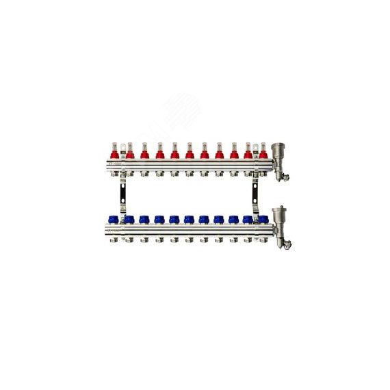 Коллекторная группа FHF-11RF set 11 контуров 1' х 3/4' с расходомерами, воздухоотводчиками и кронштейнами Ридан 088U0731R
