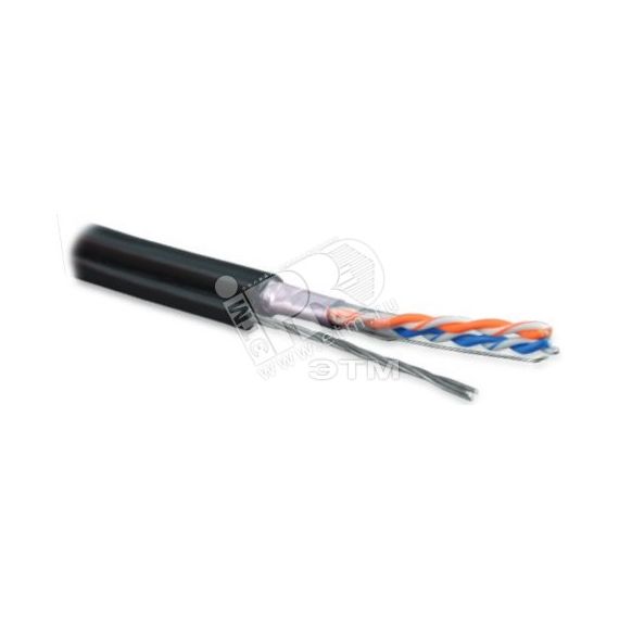 Кабель витая пара. экранированная F/UTP. категория 5. 2 пары (24 AWG). одножильный. экран - фольга. с металлическим тросом. внешний. PE. -40C–+60C. че Hyperline 236277