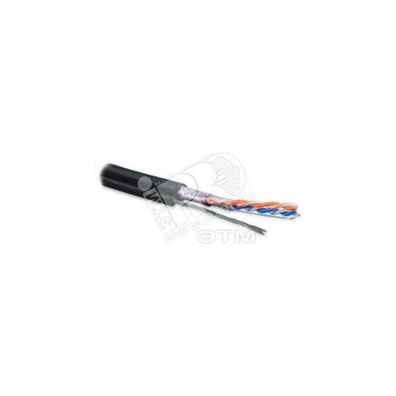 Кабель витая пара. экранированная F/UTP. категория 5. 2 пары (24 AWG). одножильный. экран - фольга. с металлическим тросом. внешний. PE. -40C–+60C. че Hyperline 236277