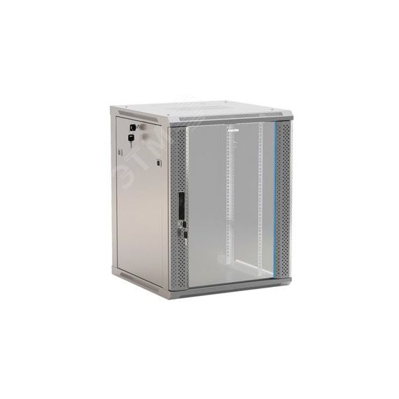 Шкаф настенный 19-дюймовый 15U 775x600х450мм стеклянная дверь с перфорацией Hyperline TWB-1545-GP-RAL7035
